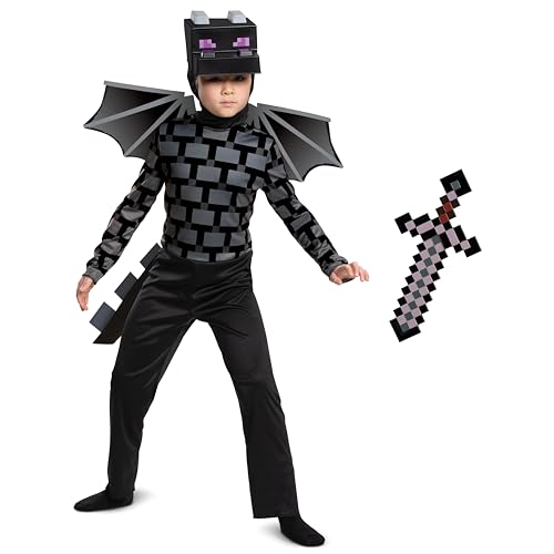 Disguise Ender Dragon Classic Costume and Minecraft Netherite Sword Bundle Child Size M (7-8)