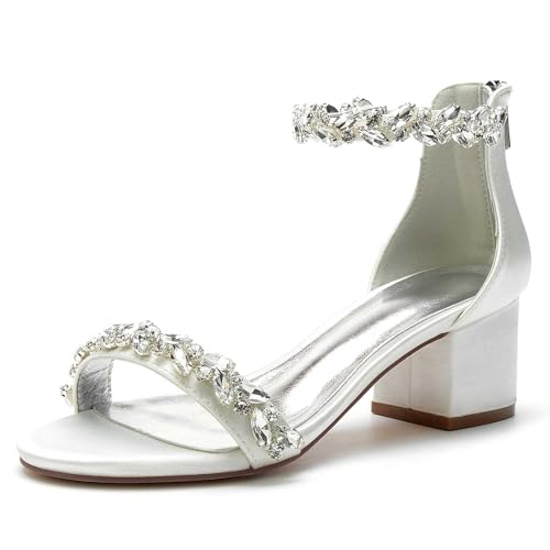 TarfiC High Heels for Women/Chunky Heels Zipper Round Toe Rhinestones Open Toe Pump Shoes,Party Wedding Fashion Shoes,Gifts for Women