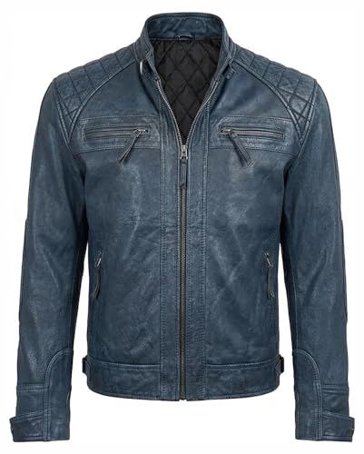 Image of Mens Vintage Retro Biker Cafe Racer Jackets - Diamond Quilted Style Genuine Leather Motorcycle Jacket