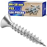 100 Piezas Tornillos para Madera Ø 4x18 mm Tipo de Ranura PZ2 - Fabricados de Acero Galvanizado - Pueden Usarse como Tornillo para Madera - MONTERAL