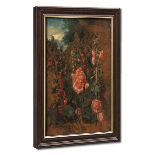 Impression sur toile de roses trémières John Constable, cadre à suspendre 20x30 cm