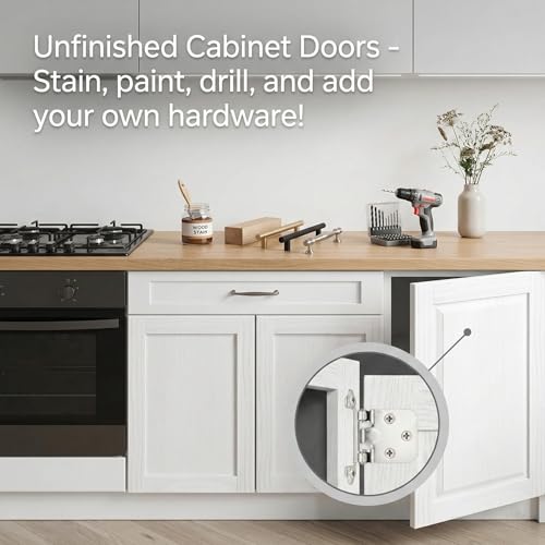2 Pcs 16.25\" W x22.5 H Unfinished Kitchen Cabinet Doors with 4 Hinges, Shaker Style Cabinet Door Front Replacement for Kitchen, Bathroom, Vanity, Closet - Thumbnail 3