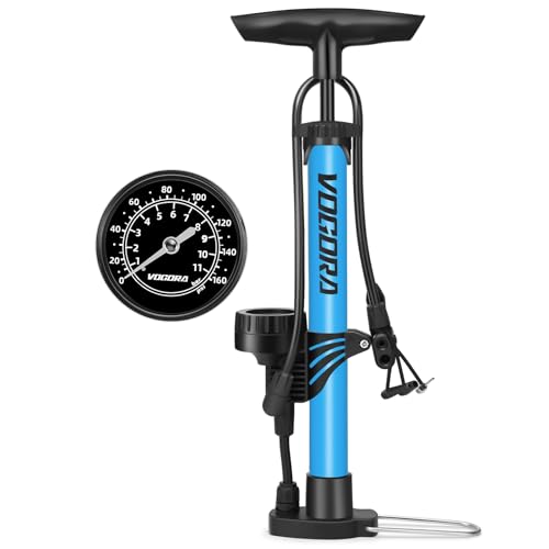 VOGORA Fahrradpumpe alle Ventile, Luftpumpe Fahrrad Französische Ventile mit 160PSI Manometer, Fahrrad zubehör Pumpe Luft Standpumpe für Ball