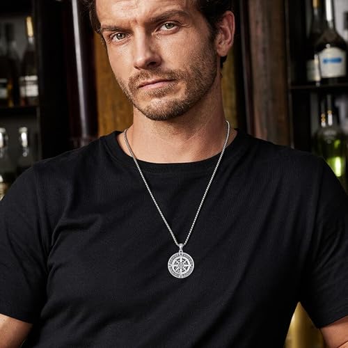 YAFEINI Compass Necklace 925 Sterling Silver Compass Pendant Necklace Graduation Jewelry for Men Father Husband2