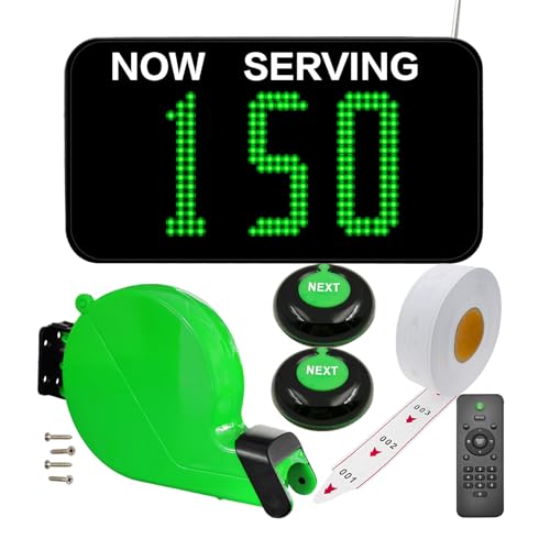 KOQICALL Take a Number Machine Queue Wireless Calling System for Customers with 1 Dot-Matrix Display Show Now Serving Number 2 Waterproof Next Call Button 1 Green Ticket Dispenser
