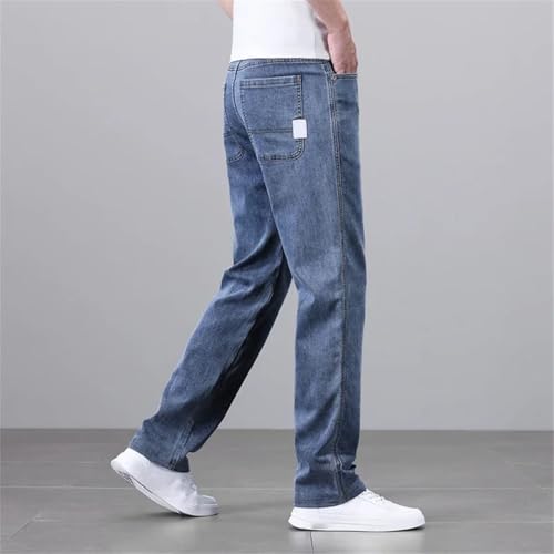 Men's Ultra Thin Baggy Jeans Lyocell Soft Fabric Casual Straight Stretch Vintage Denim Trousers4