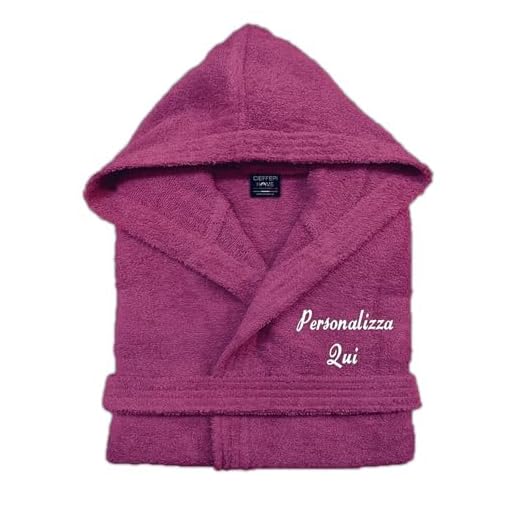Cieffepi Home Collections Solo Mio Basic Albornoz Personalizado con Capucha en Suave Spugna Hidrófila 100% Algodón Puro, ciruela, XXL