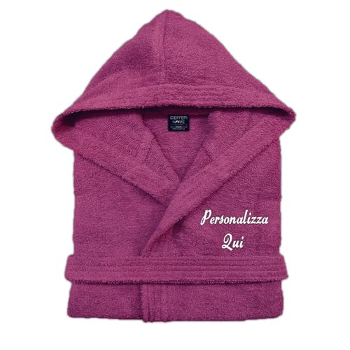 Cieffepi Home Collections Solo Mio Basic Albornoz Personalizado con Capucha en Suave Spugna Hidrófila 100% Algodón Puro, ciruela, XXL