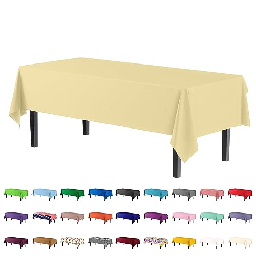 Party Solids 4-Pack Light Yellow Plastic Table Cloth - 54 Inch x 108 Inch - Disposable Tablecloth for Parties and Picnics