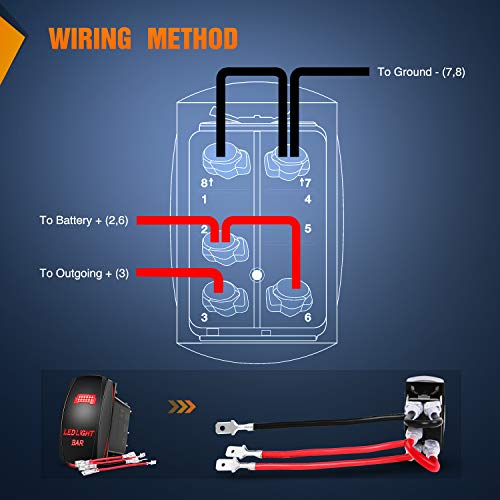 Image of Nilight 90001R LED Light Bar Rocker Switch Red 5Pin Laser On /Off LED Light 20A /12V 10A /24V Switch Jumper Wires Set
