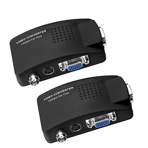 SIENOC 2 Packs S-Video/BNC VGA to VGA Video PC Converter Adapter with BNC + 4 Pin S-Video Color Black