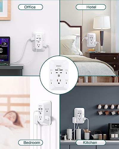 Surge Protector Outlet Extender - Addtam 5-Outlet Splitter with 4 USB Wall Charger(2 USB-C Ports), Multi Plug Outlet Power Strip for Home, Dorm Room Essentials