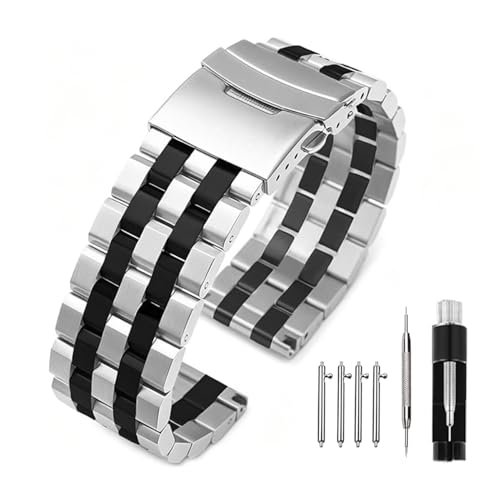 Image of Kai Tian Stainless Steel Watch Band 20 21 22 24 26 18mm for Men Women Solid Watch Bracelet Strap with Deployment Double Lock Black Silver Blue Grey Rose gold