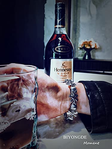 Biyongde Mens Vintage Pirate Skulls Link Chain Bangle Bracelet, Stainless Steel, Toggle Clasp, Gothic Punk #TOP3