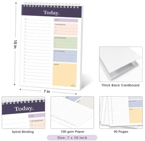 Image of AccuPrints (7 x 10 inch To Do List Notepad - Daily Planner Undated 50 Sheets /100 Pages | Planning Memo Pad | Checklist Productivity Note Pad for Work and Personal Organized