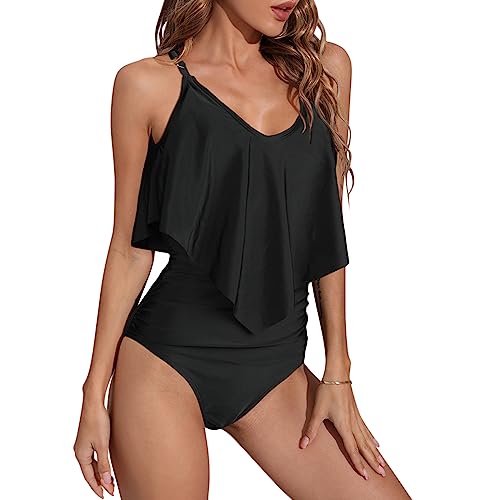 KTMOUW Badeanzug Damen Bauchweg Rüschen Einteiliger Bademode Schlankheits...