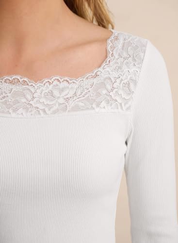 Image of Dokotoo Womens Tops Lace Long Sleeve T Shirts Ribbed Knit Stretch Top 2026