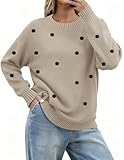 Zeagoo Fall Sweaters for Women 2026 Long Sleeve Crewneck Ribbed Knit Pullover Sweater Loose Fit Basic Dots Tops M