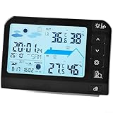 Vilgftyiet Wetterstation für Zuhause, mit Farb-LCD, digitales Thermometer für Innen- und Außenbereich, Hygrometer, Vorhersagefunktion, Wecker mit Schlummerfunktion, Kunststoffbau, Weiß (777 Schwarz)