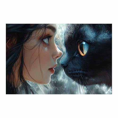 Design gros plan femme chat pour une décoration murale de salon contemporain 70x100cm