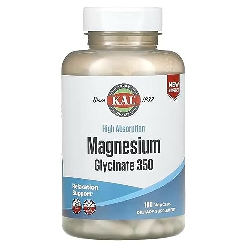 KAL, Magnesium Glycinate Fully Chelated High Absorption Formula for Stress Relaxation Muscle & Bone Health Support, 240 Count