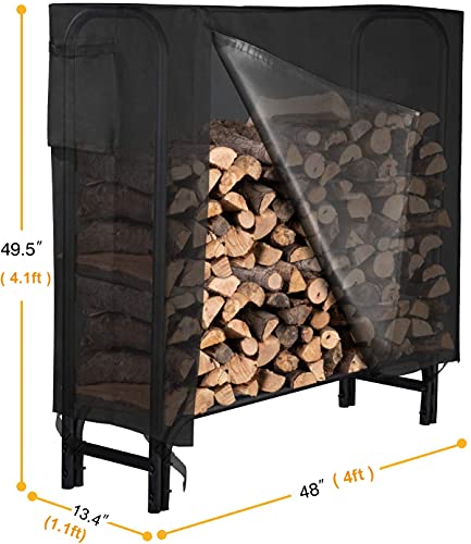 Gaspro 4Ft Firewood Rack Outdoor With Cover, Includes Thickened & Widened Rungs, Heavy Duty Log Rack Wood Holder, Easy To Assemble #TOP1