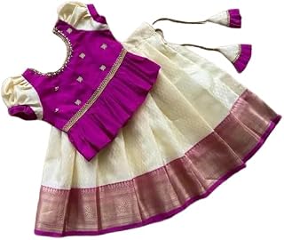 Baby Girl Lehenga Choli Set, Magenta Embellished Blouse with Off-White Skirt Price In India