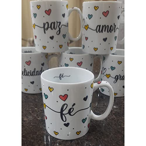 Jogo 6 canecas 300ml Frases Motivacionais - Kit Porcelana