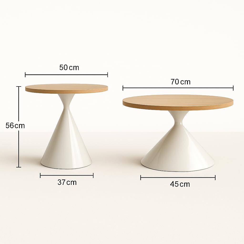 Couchtisch Set 2 Stück – Rund, Skandinavisches Design – Helles Holz & Weiß – Beistelltisch oder Sofatisch – Modell ÁUREA