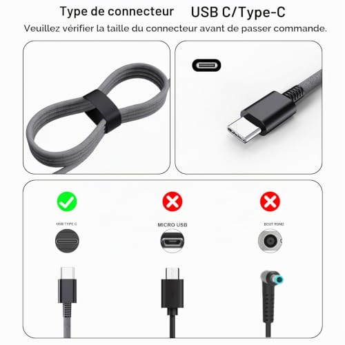 65W Chargeur USB C Compatible avec HP AI PC OmniBook 7 5 X Flip – vue 2