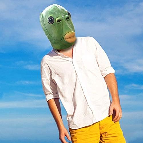 molezu Green Fish Latex Halloween Mask, Funny Animal Head Cover Costume Prop - Image 2