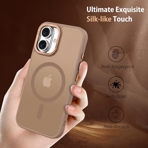 Image of YINLAI for iPhone 16 Case 6.1-inch,Magnetic Compatible with MagSafe, Slim Matte Anti-Fingerprint, Shockproof Full Body Military Grade Protection for iPhone 16 Cover, Brown