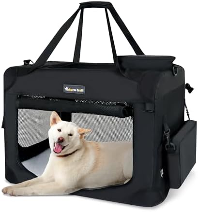 （06:00時点） Totoro ball ソフトクレート 中型犬 犬用クレート 犬用キャリーバッグ 犬 キャリーケース 折りたたみ 犬 車用ケージ 5面メッシュ 頑丈耐久 ロック付き 給水ボトルバンド付き 中型犬・猫2匹 15kgまで『トランク、旅行、避難、室内外兼用！』 (ブラック, L（70L x 52W x 52H cm）)