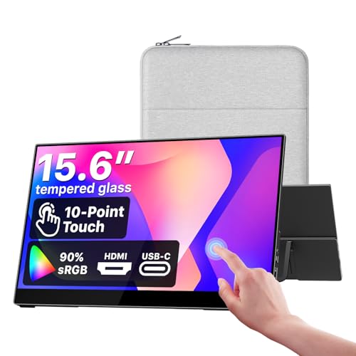 Image of cocopar Portable Monitor Touchscreen 15.6 Inch 1080P FHD 90% sRGB Travel Monitor with Speaker HDMI USB-C Second Screen for Laptop MacBook Surface PC Xbox PS4 /5, VESA Mountable, with Touchscreen