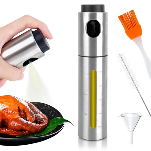 Nebulizzatore Olio Spruzzatore Olio Acciaio Inossidabile 100 ml, Multifunzione Spruzzino Olio con Spazzole e Imbuto e pennello ad olio, Spruzzatore di Olio per Cucina Cucinare Forno BBQ