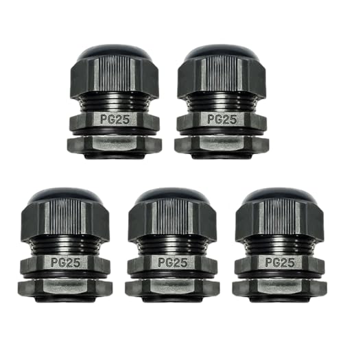 Image of Cable Glands， Cable Gland with Gasket 5 Pcs PA Nylon White Black Multiple Sizes for Electrical Box(Black,PG25)