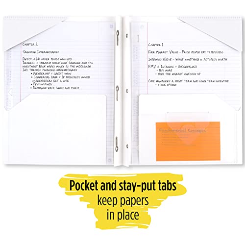 Five Star 2-Pocket Folder, Plastic Folder With Stay-Put Tabs And Prong Fasteners, Fits 3-Ring Binder, Holds 8-1/2" X 11" Paper, Writable Label, White (72494) #TOP2