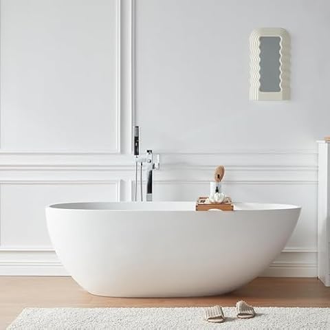 Vataler Solid Surface Freestanding Bathtub, 63 inches, Matte White Cover