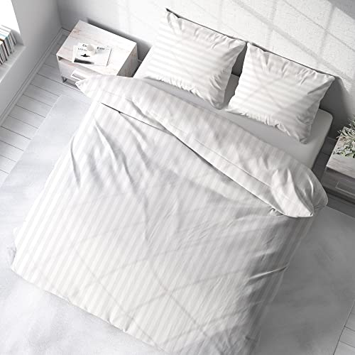 Kotton Culture 1000 Thread Count Striped Duvet Cover - California King 1 Piece Duvet Set 100% Egyptian Cotton Breathable All Season with Zipper & Corner Ties Soft Comforter Cover - White