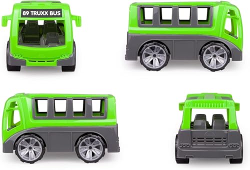 Lena 04454 - Truxx Bus, Spielbus Fahrzeug ca. 27 cm, Spielset mit robustem Reisebus und 2 vollbewegliche Spielfiguren, Spielfahrzeug Set für Kinder ab 2 Jahre, Spielzeugbus in grün/grau