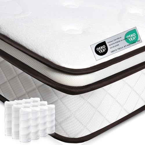 H4 Matratze 140x200 fest Härte 24cm Höhe, XXL Härtegrad Federkernmatratze 140x200 Premium Matratzen 7-Zonen, mit 1200 Taschenfedern - 60 Nächte Probeschlafen - Oeko-Tex Zertifiziert