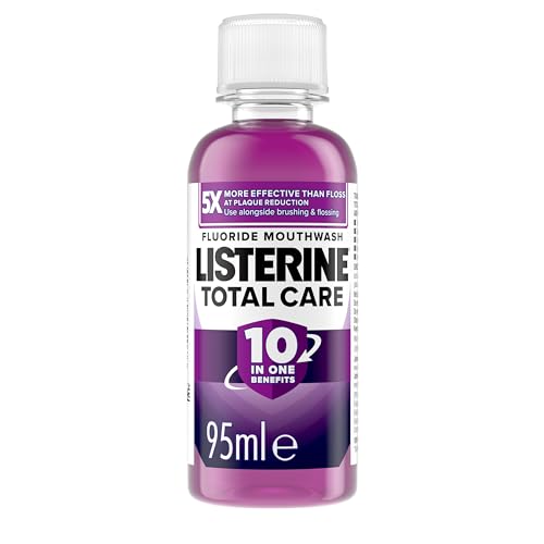 Listerine Total Care Antibacterial Mouthwash (95ml), Caring and Cleansing Mouthwash to Freshen Breath with 10-in-1 Benefits, Clean Mint-Flavoured