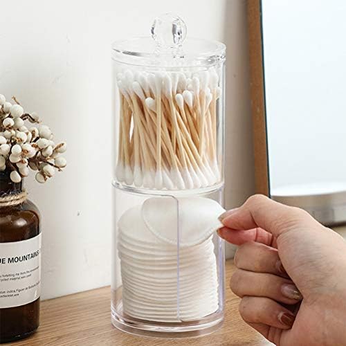 N/A 3PCS Acrylic Cotton Swab Holder Bathroom Clear Swab Jar Round Cotton Bud Case,Makeup Pads Organizer Transparent Swab Holder with Lid for Cotton Rounds Cosmetic Pads