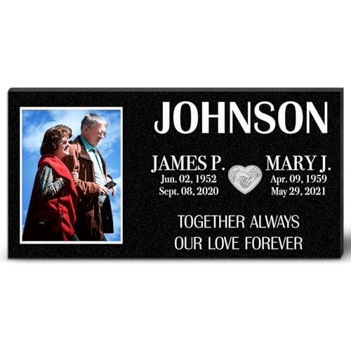 Image of ADFSTONE Double Headstones for Graves, Granite Burial Plaques for Two, Personalized Grave Marker, Cemetery Markers for Graves, Personalized Memorial Plaque with Porcelain Portrait