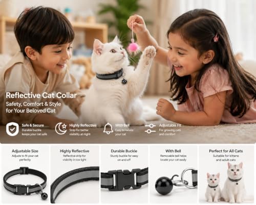 Image of Adjustable Cat Collar with Bell | Soft & Comfortable Kitten Collar | Breakaway Safety Design for Indoor & Outdoor Cats | Lightweight, Durable & Stylish | Red