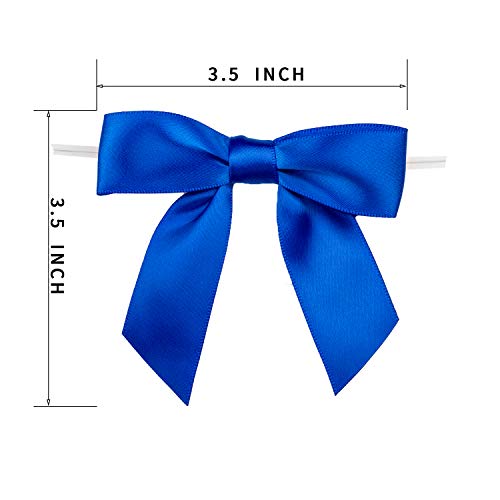 7Rainbows 30pcs Boutique 3.5" Blue Satin Ribbon Twist Tie Bows for Tying Up Packages Gift Wrapping