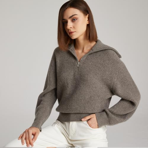 GreenMount Women's Zipper Cashmere Lapel Pullover Sweater Soft and Warm Long Sleeves for Women2