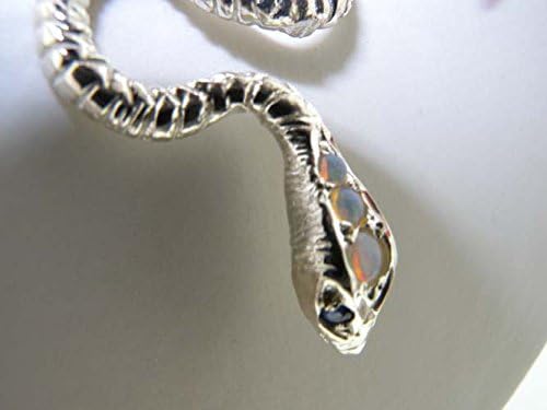 Vista 4 de Ladies Solid 925 Sterling Silver Natural Opal & Sapphire Detailed Snake Pendant Necklace