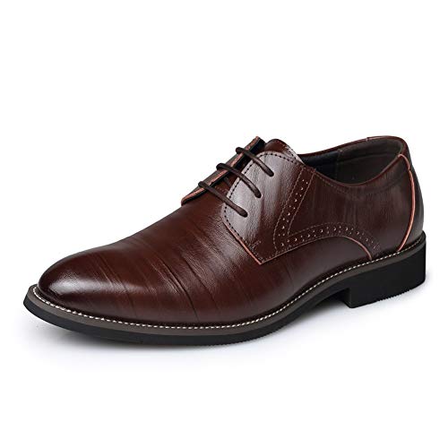 WMZQW Chaussure Homme Cuir Angleterre Style Casual Ville À Lacets d'affaires Oxford Business Mariage Mode Habillées Chaussure Derby 37-48,Marron,48 Cover