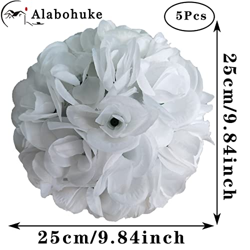 Alabohuke 9 Inch Artificial Romantic Rose Flower Ball For Home Outdoor Wedding Party Centerpieces Decorations (5Pcs, White) #TOP1